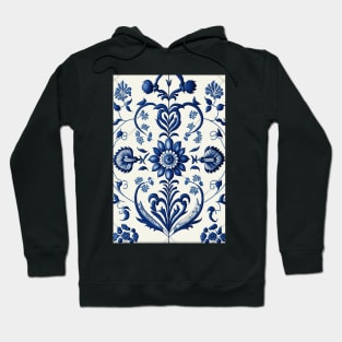 Floral Garden Botanical Print with Delft Blue and White Hoodie